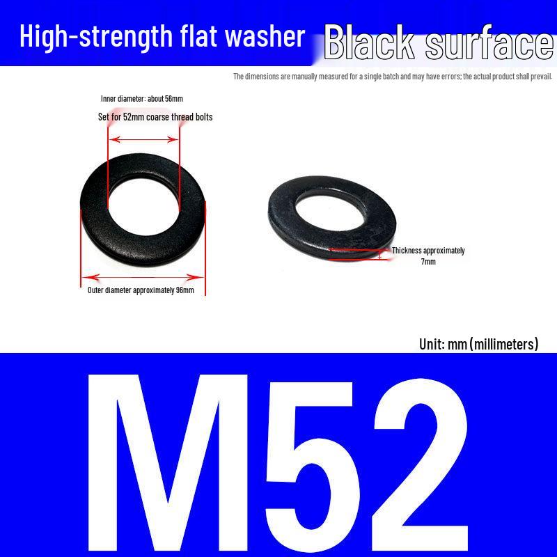 Large-Edge Flat Washer: Thickened, Widened, Blackened Quenched, M20/M24/M30, Grade 8.