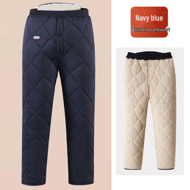 Men's Winter Cotton Jacket and Pants Set with Plus Velvet Lambswool - Warm Thickened Grandpa Style