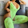 Sexy Damen Höschen Bodysuit Spitze Ärmellos Neckholder Tiefer V-Ausschnitt Strumpfhose Sling Bodysuit Erotische Puppe Zusammengesetzte Socken Sexy Dessous