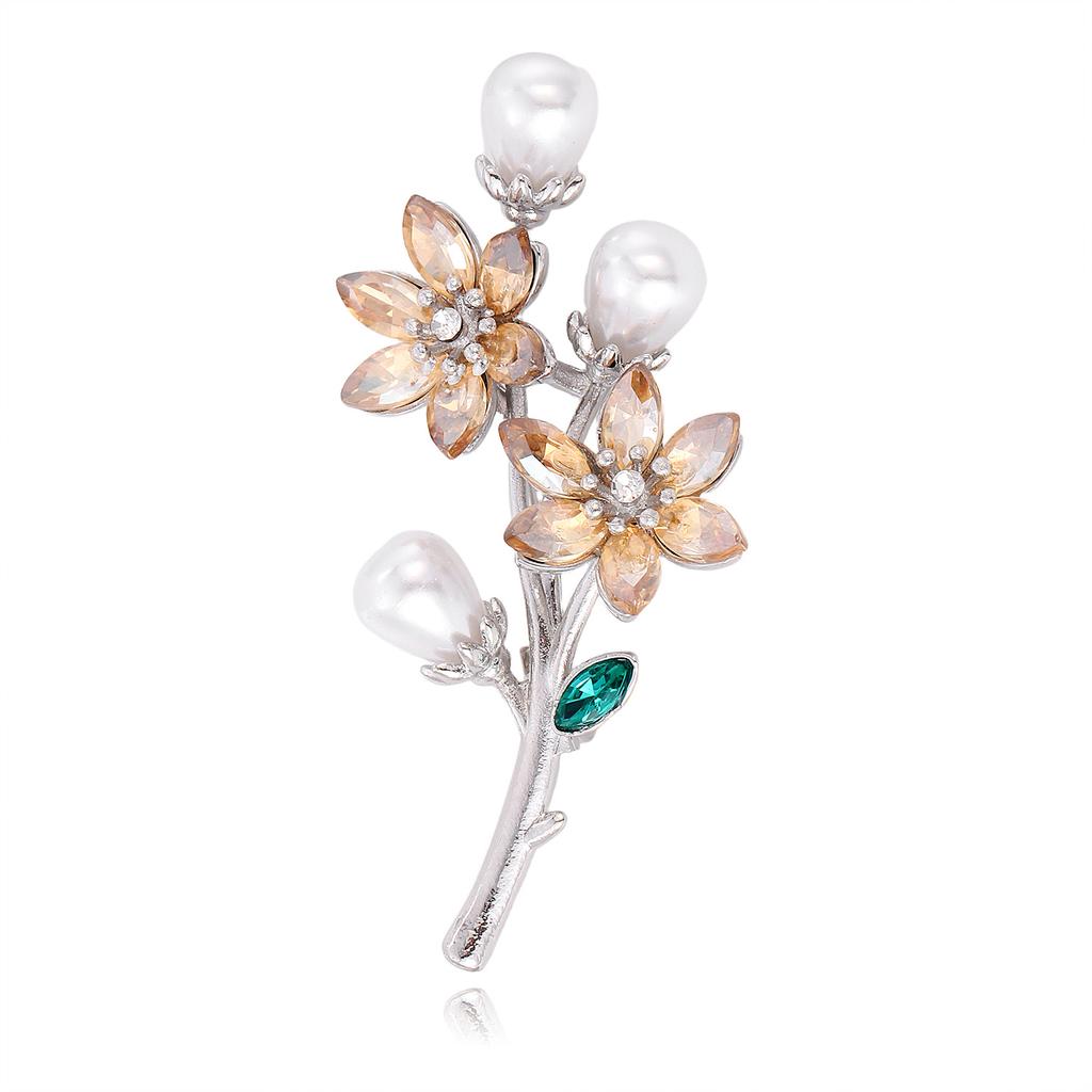 Cherry-Blossom Brooch Rhinestone Simulated Pearl Design Elegant Fashion Accessory for Women Suit Coat Bag