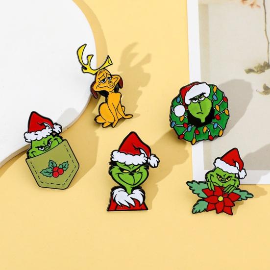 Christmas Brooch Cartoon Figure Shape Anti-slip Polished New Year Party Coat Collar Bag Scarf Hat Decoration Clothes Pin Clothing Jewelry