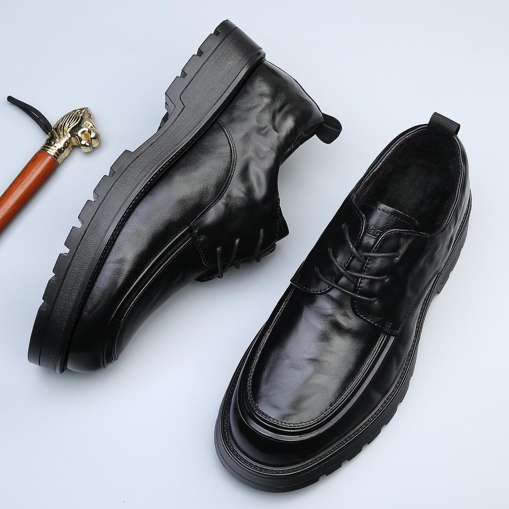 Echte Leder Plateau-Schuhe für Herren Herbst Winter Warm Business Casual Schuhe Mann Hohe Qualität Mode Anzugschuh Männlich