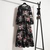 2022 European & American Floral A-Line Dress - Spring, Long Sleeve, Round Neck, Slim Fit