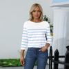 Women's O-neck 3/4 Sleeve Striped  Print Top