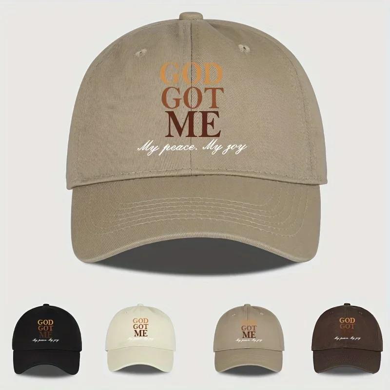 Cool Hippie Curved Brim Baseball Cap God Got Me Print Premium Trucker Hat Snapback Hat For Casual Leisure Outdoor Sports
