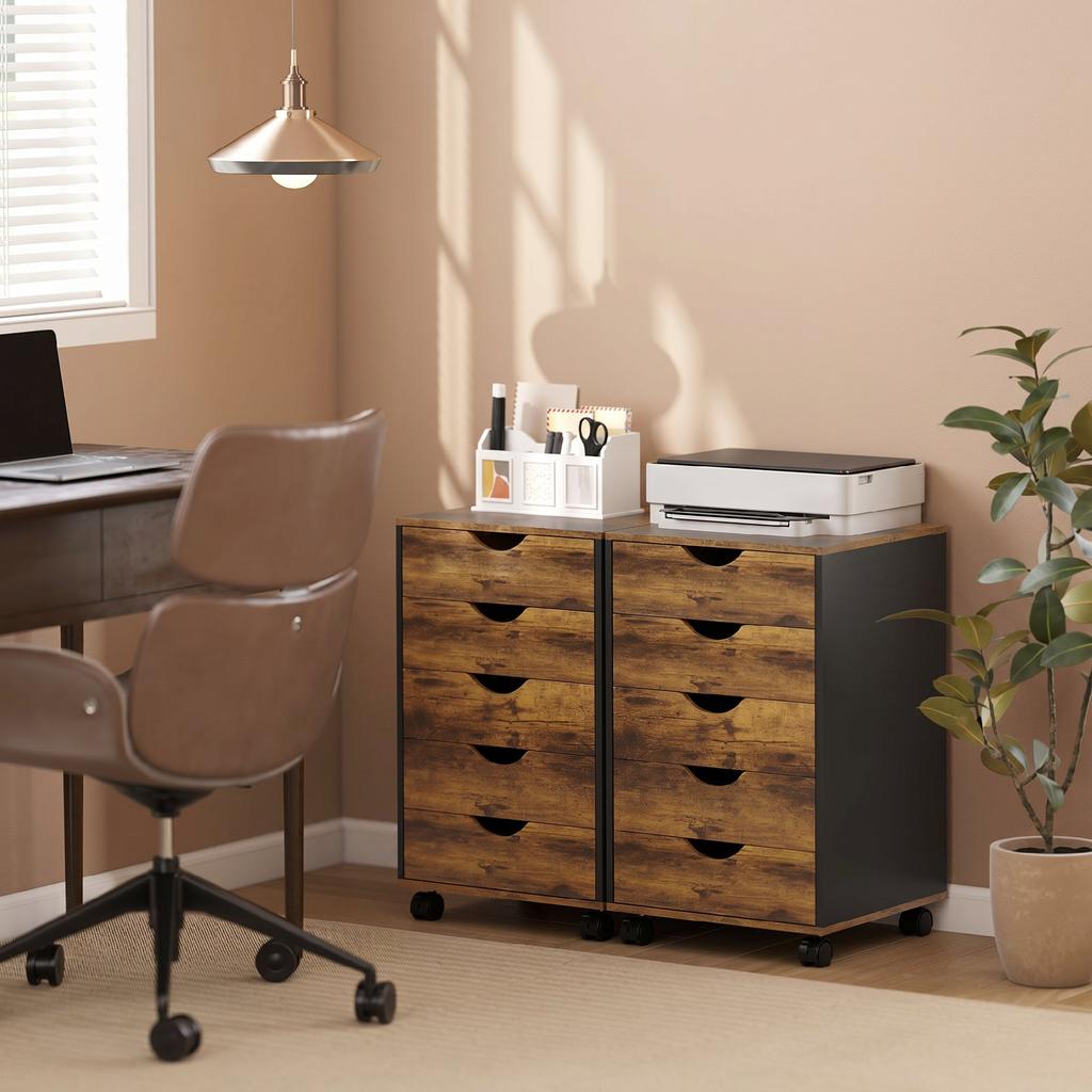 Mobile Office Pedestal, 5 Drawers, Wood, 40 x 40 x 67 cm, Brown