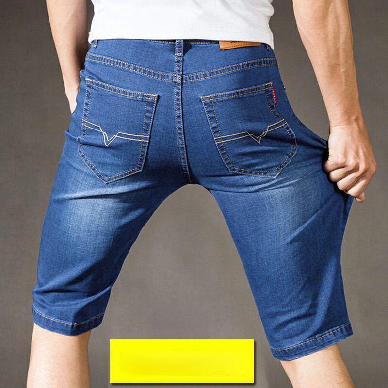 Pantaloncini in denim di seta ghiacciata da uomo, estivi, sottili, larghi, da indossare all'esterno, cinque nei pantaloni, sette pantaloni da marea dritti