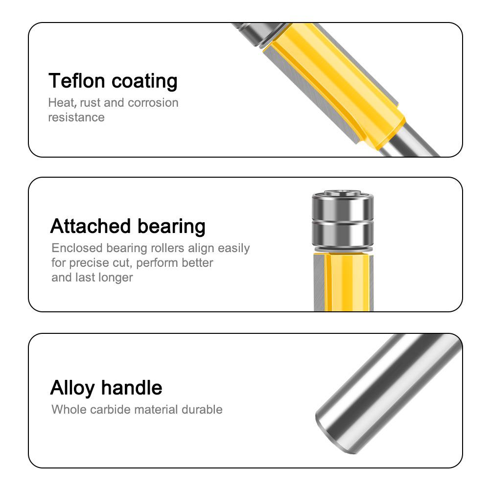 6 Handle Double Bearing Trimming Cutter Woodworking Milling Cutter With Bearing Trimming Cutter Double Edge Straight Cutter Woodworking Milling Cutter