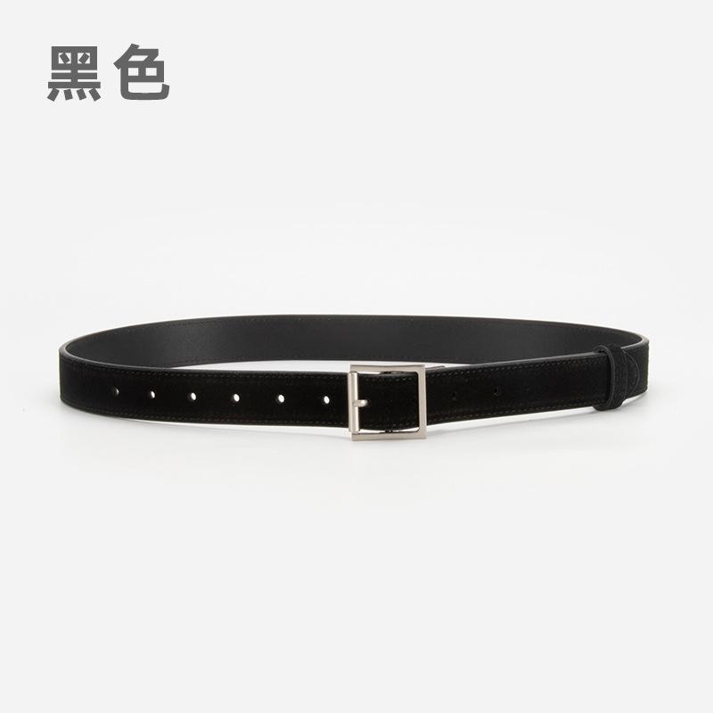 Simple Matte Velvet Belt Women'S Square Buckle High-End Leather Jeans Decorative Belt Women'S