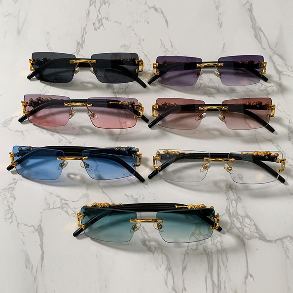 Rectangle Sunglasses For Women Men Rimless Retro Metal Square Sun Glasses With Animal Decoration For Outdoor Party Club