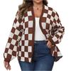Women's Woolen Cardigan Plus Plus Women's Contrasting Color Patchwork Checkerboard Loose Casual Sweater Jacket