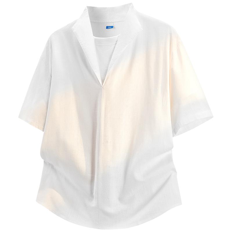 

Dmao Plus Size Plus Size Solid Color Short-sleeved Men s Thin, Cool And High-end American Shirt Jacket XL