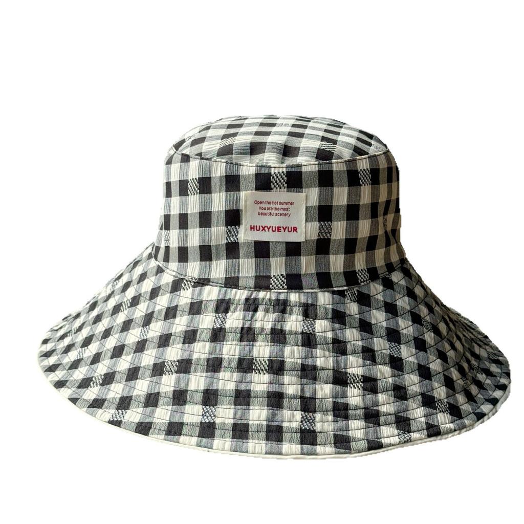 Wide-brimmed Double-sided Sun Protection Hat for Women, Spring and Summer Plaid Versatile Casual Fisherman Hat, Outdoor Travel Vacation Sun Hat