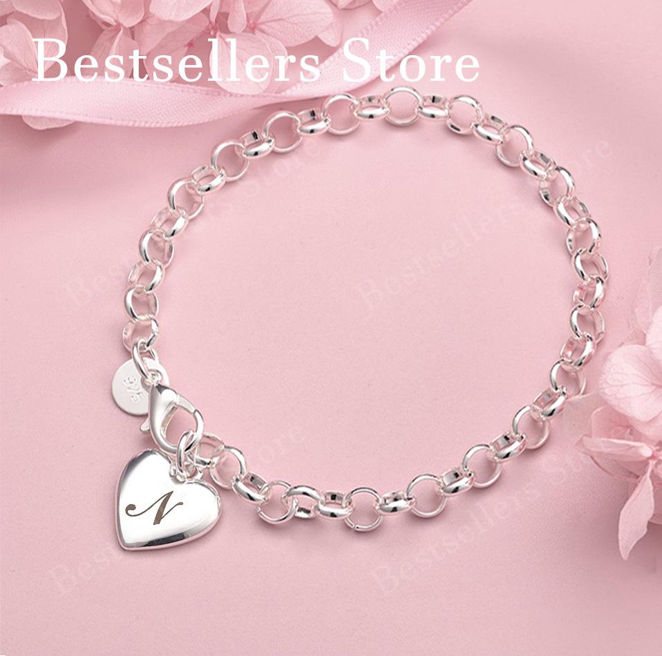 Luxury 925 sterling silver 8-inch 26 letter heart-shaped bracelet for women's fashionable wedding accessories
