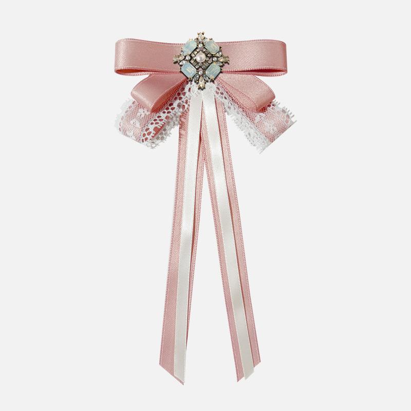 

Korean Ribbon Lace Bow Tie Rhinestone Crystal Pearl Brooch Pins for Women Elegant Necktie Wedding Collar Accessories Gifts