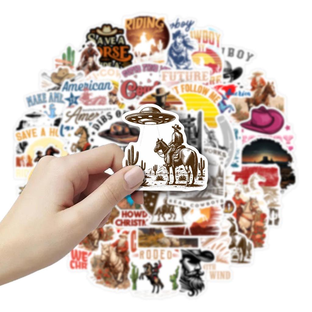 50pcs Retro Western Cowboy Cultural Stickers for Journal, Suitcase, Notebook, Refrigerator Decoration