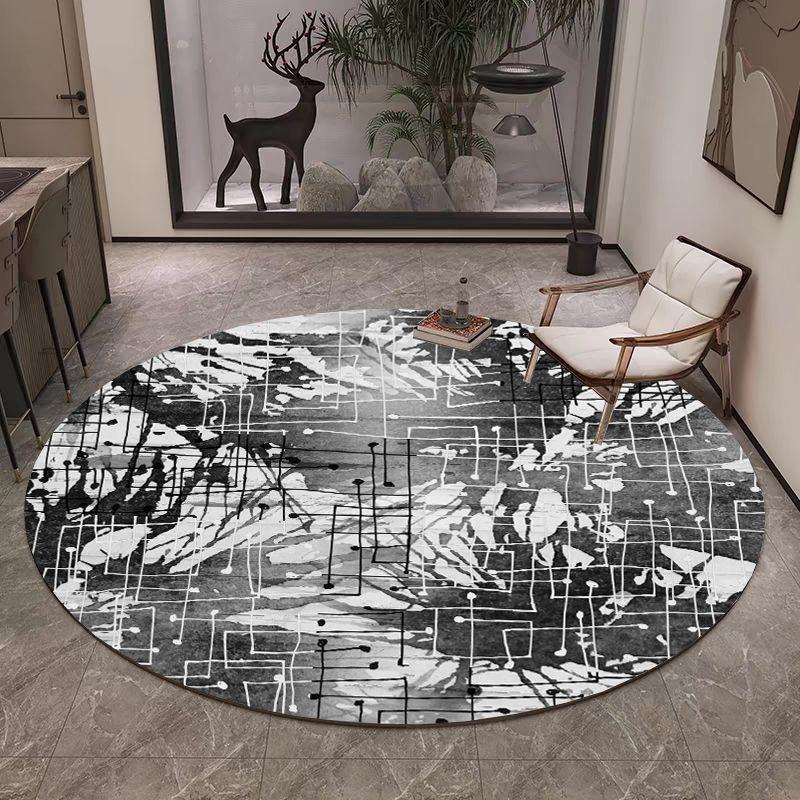 Modern Geometric Patterned Round Area Rug Artistic Gold Line Shape Print Carpet Soft Non Slip Floor Mat For Living Room Bedroom