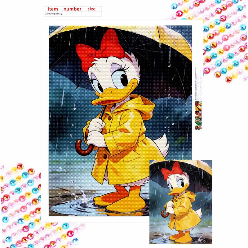 Disney Daisy Duck rain coat umbrella diamond painting art painting handmade diy5D home decoration gift Round 30x40cm black