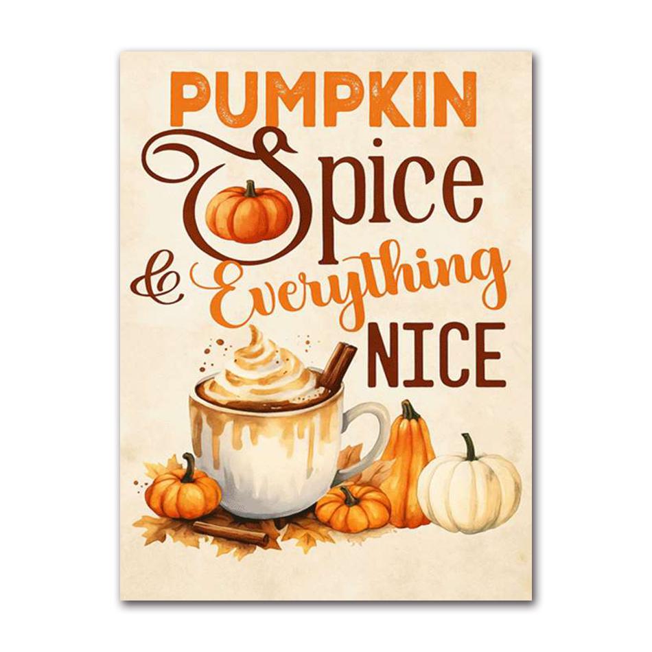 Warm Autumn Coffee Latte Print, Fall Pumpkin Spice Art Poster, Halloween Home & Office Decor Gift 21X30CMNo Framed