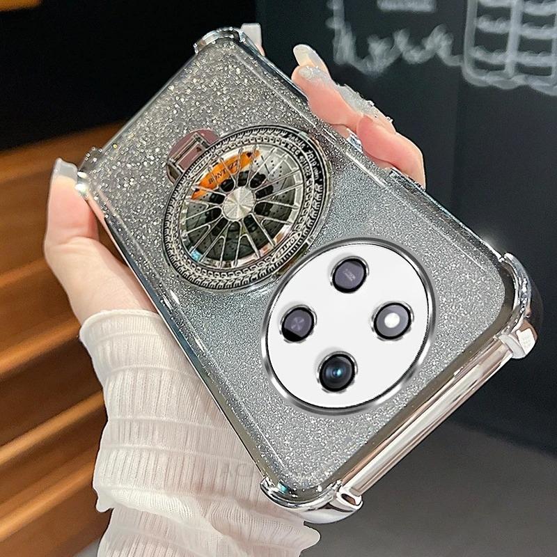 

Magic7lite Градиентное покрытие Вращающийся гироскопический держатель Чехол для Huawei Honor Magic 7 6 5 Magic7 Lite X9c Ударопрочная силиконовая подставка-чехол For honor 50 pro серебряный