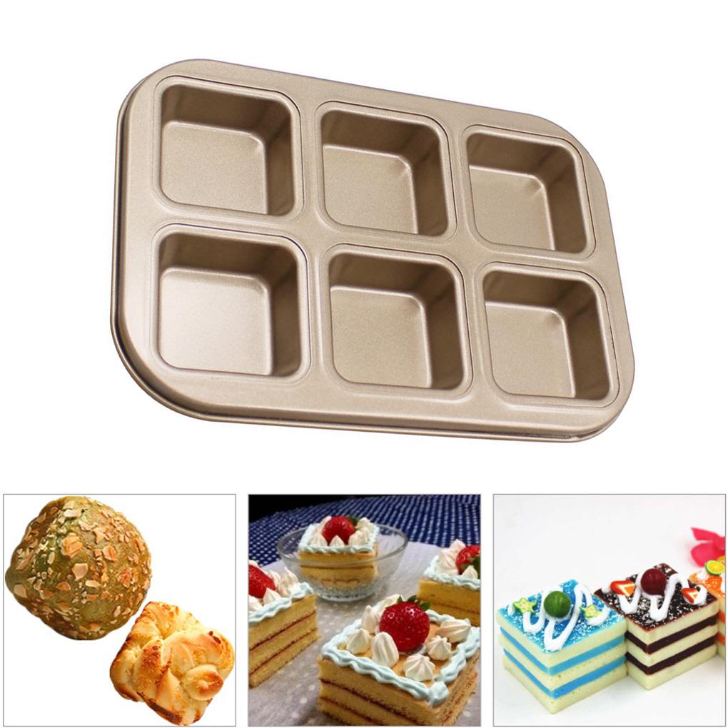Muffin Cake Pan 6-Cavity Square Non-Stick Cupcake Tray Bakeware for Oven Baking