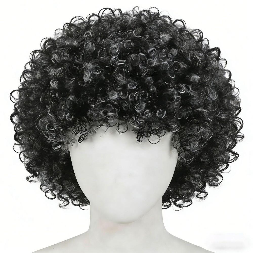 Capelli Ricci Ondulati Corti Colorati Resistenti al Calore Tifoso di Calcio Che Indossa Parrucche Halloween
