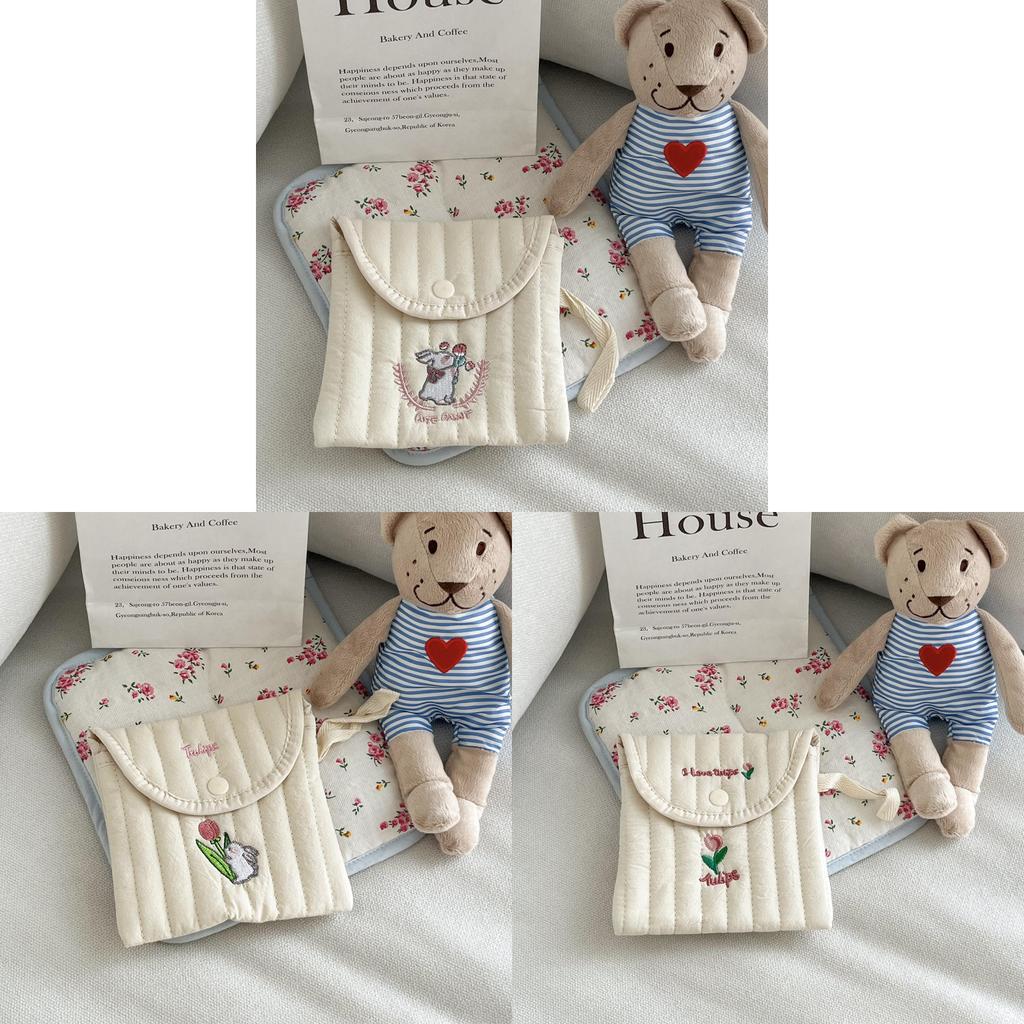 Cute Cartoon Embroidery Sanitary Pad Organizer For Travel And Makeup Storage