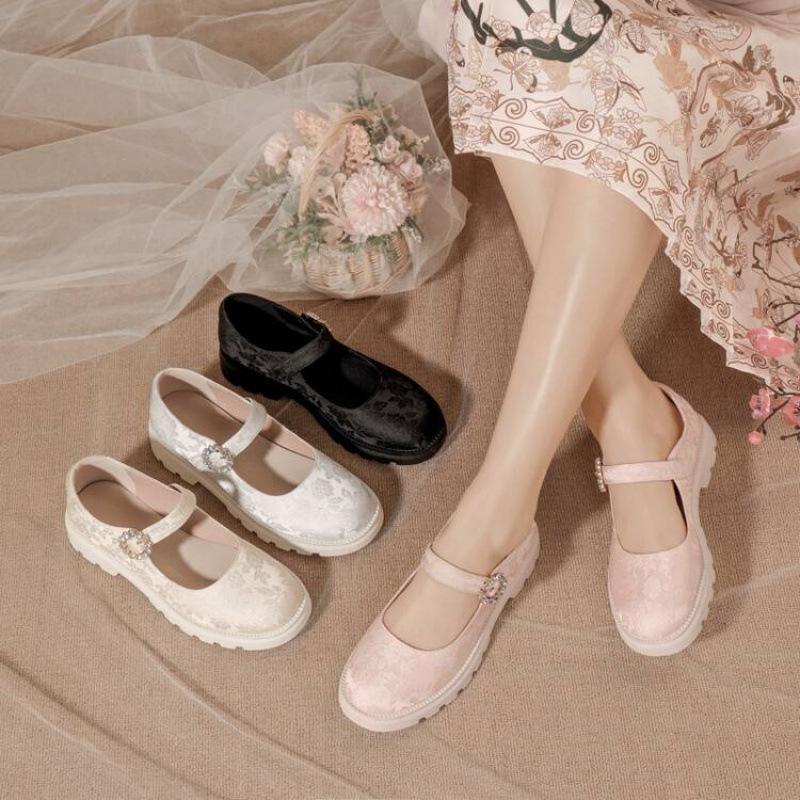 New Chinese Style Girls Single Shoes Platform Girls Student Shoes Buckle Retro Children's Hanfu Shoes Four Seasons Princess Shoes