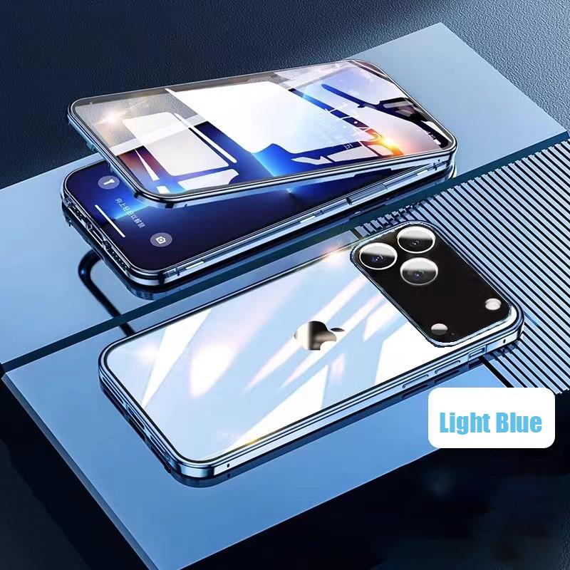 360 ° Full Protection Metal Magnetic Double-Sided Glass Snap Lock Phone Case for IPhone 17 Pro Max/17/Air/17 Pro Shockproof Bumper Cover iPhone Air