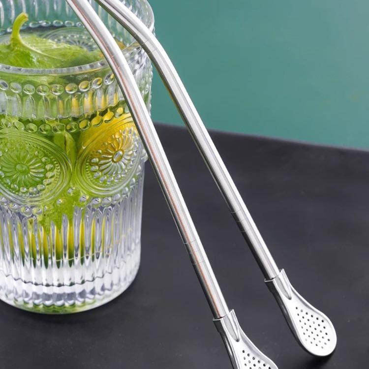 Stainless Steel Straw Spoon Mate Filter Straw Spoon Scented Tea Coffee Stirring Spoon Removable Tip