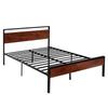 Queen Size Bed Frame, 35 cm Black Metal Platform Bed Frame with Retro Brown Wooden Headboard and Footboard, Large Under-Bed Storage, Non-Slip Without