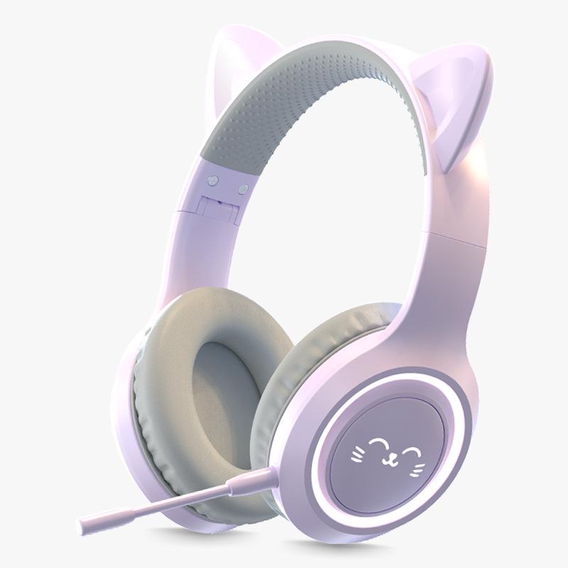 BH-300 Cat Ear Light-Up Bluetooth Headphones with Microphone for Live Streaming