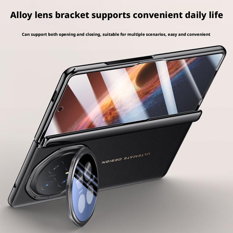Electroplating Vegan Leather Magnetic Hinge Lens Stand Holder Case For Honor Magic V6 Cell Phone Back Protection Cover