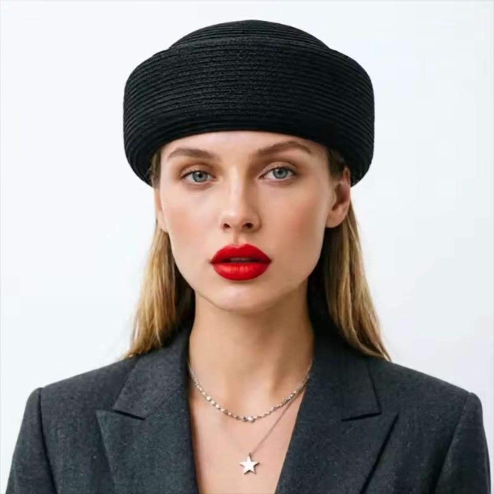 Breathable Handemad Straw Pillbox Hat Circle Concave Top Pillbox Cap Straw Sun Hat Summer Season