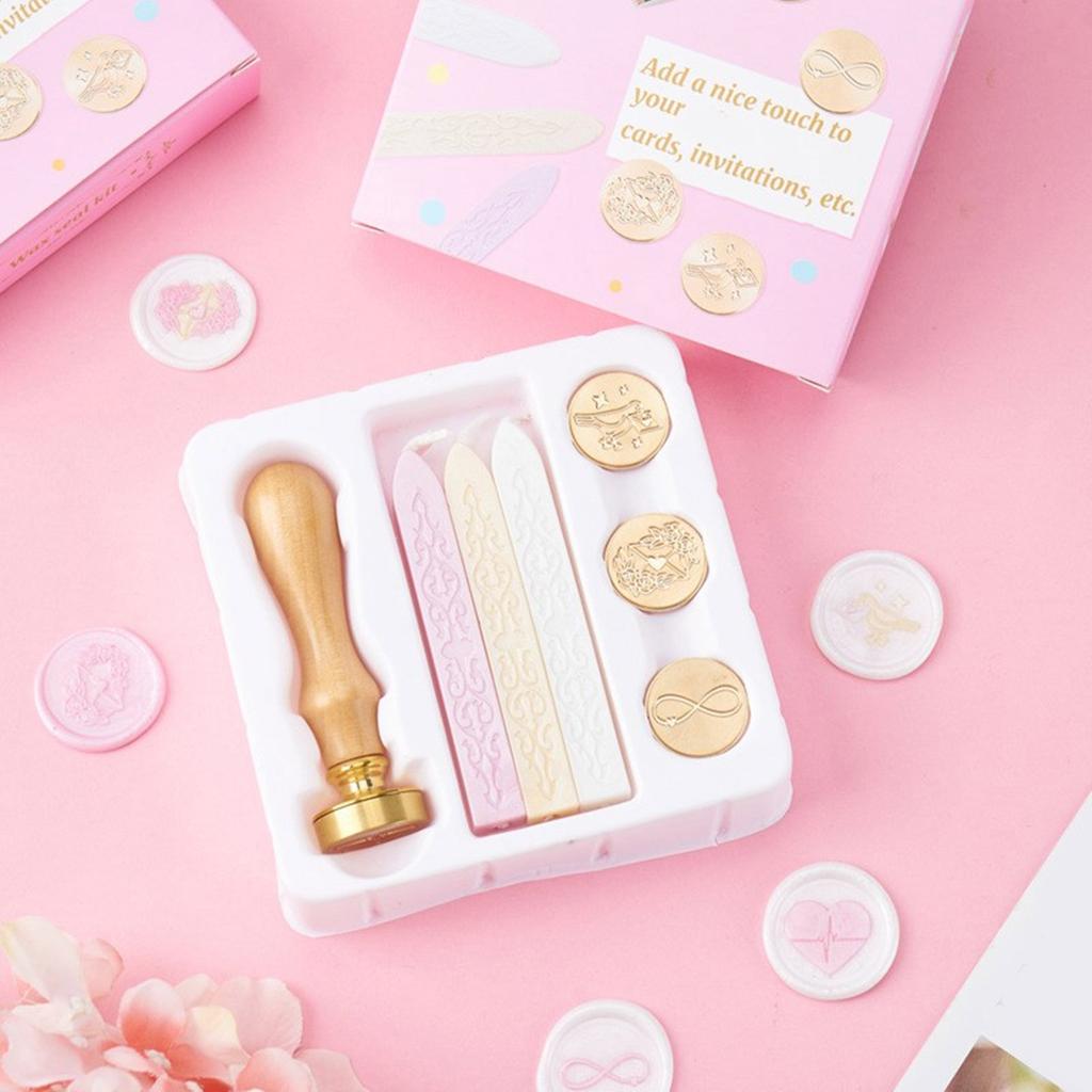 Vintage Seal Stamp Set for Seal Envelope Invitation Scrapbooking With Wood Handle Replaceable Stamp Head Seal Sticks