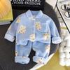 Kids Fleece Pajama Set Boys Girls Thickened Flannel Warm Open Front Home Wear Loungewear For Winter
