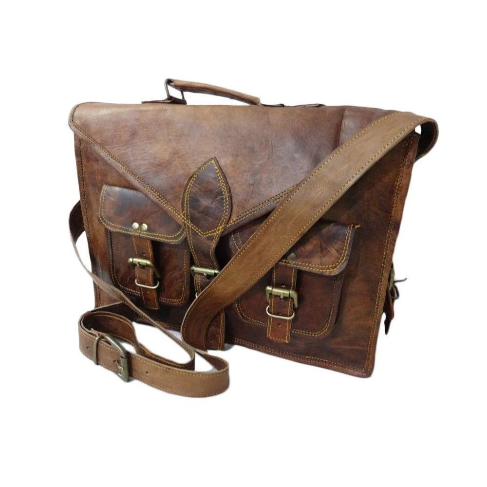 Men's Genuine Vintage Brown Leather Messenger Shoulder  Laptop Bag Briefcase