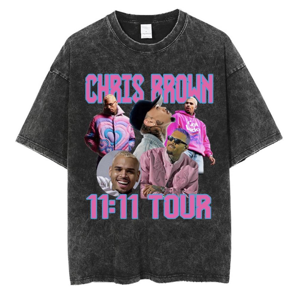 Chris Brown Breezy Bowl XX Konzerttour Gewaschenes T-Shirt Vintage Hip Hop Gothic T-Shirt Herren Oversize Baumwoll-T-Shirt