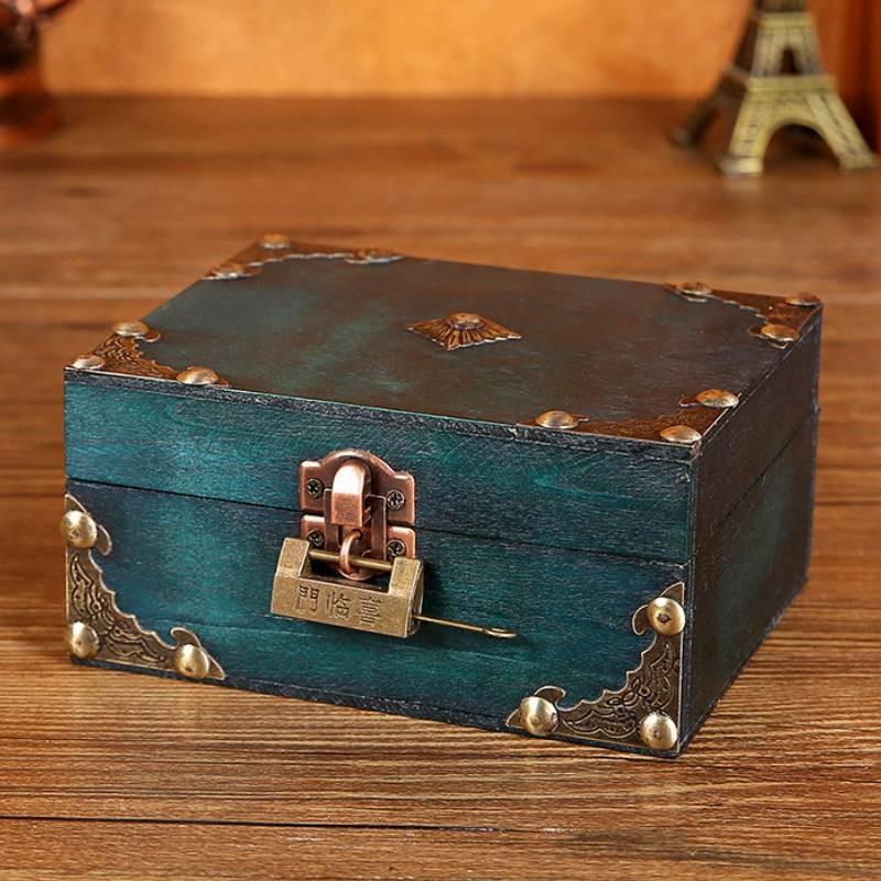 Box Jewelry Wooden With Lock Vintage Desktop Organizer For Home Decor Office