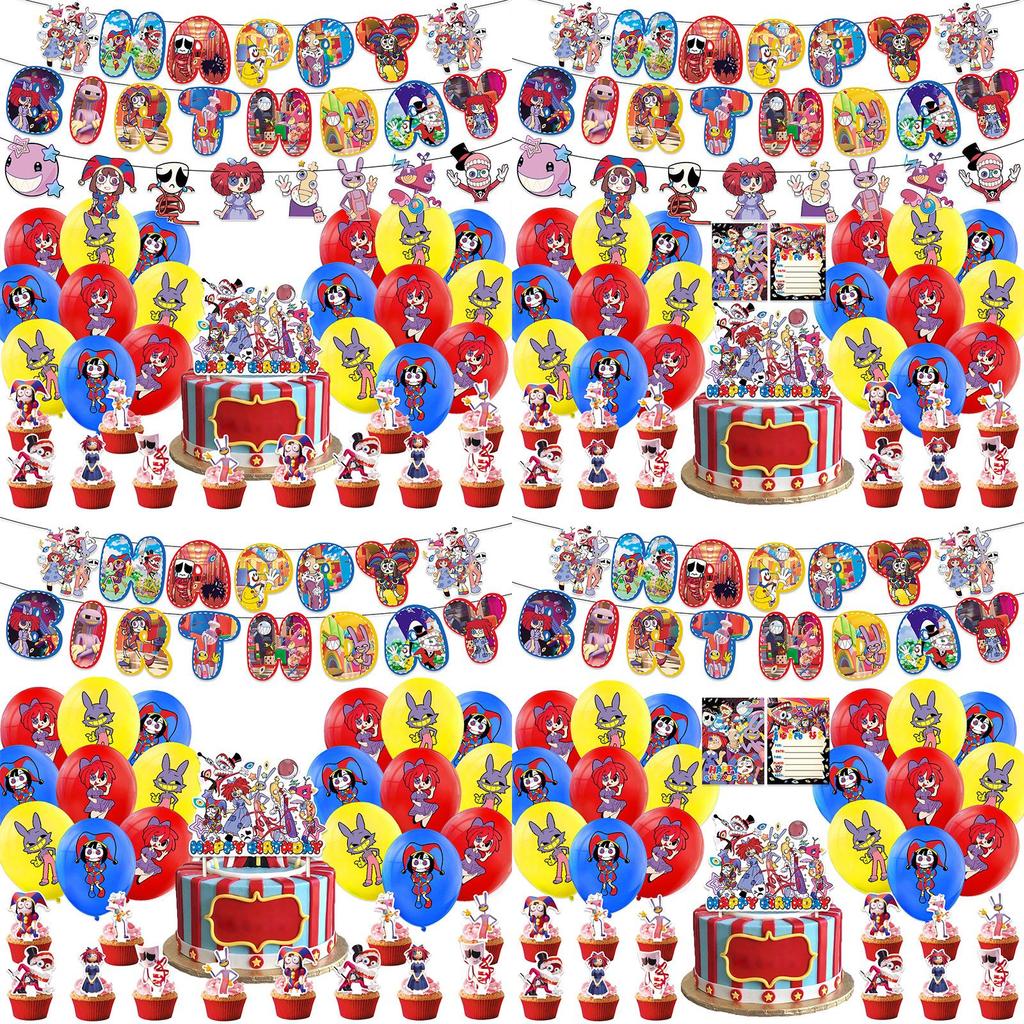 Digital Circus Theme Party Essentials The Amazing Digital Circus Balloon Set With Flags And Props