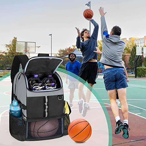 GOBUROS Basketball Backpack, Basketball Bag, Backpack for Basketball, Soccer, Volleyball, Gray