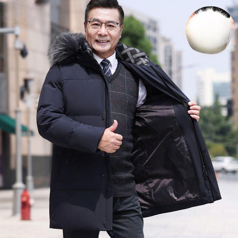 Middle -aged and Elderly Down Jackets Men's Medium -long Long Models Thick Warm Winter Hair Collar Jacket