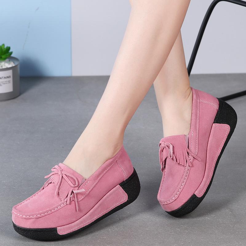 Women's Shoes Large Size Wedge Shoes Bottom Leather Casual Korean Style Heightening Women's Shoes