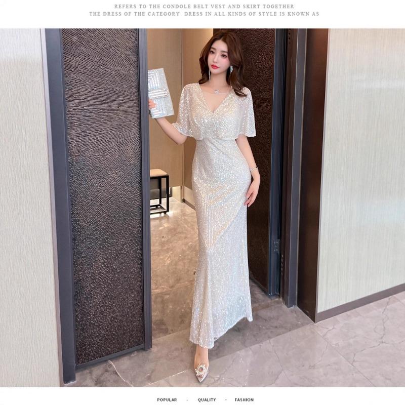 New High-end Tassel Bright Fishtail Banquet Elegant Temperament Noble Party Host Party Dress Woman