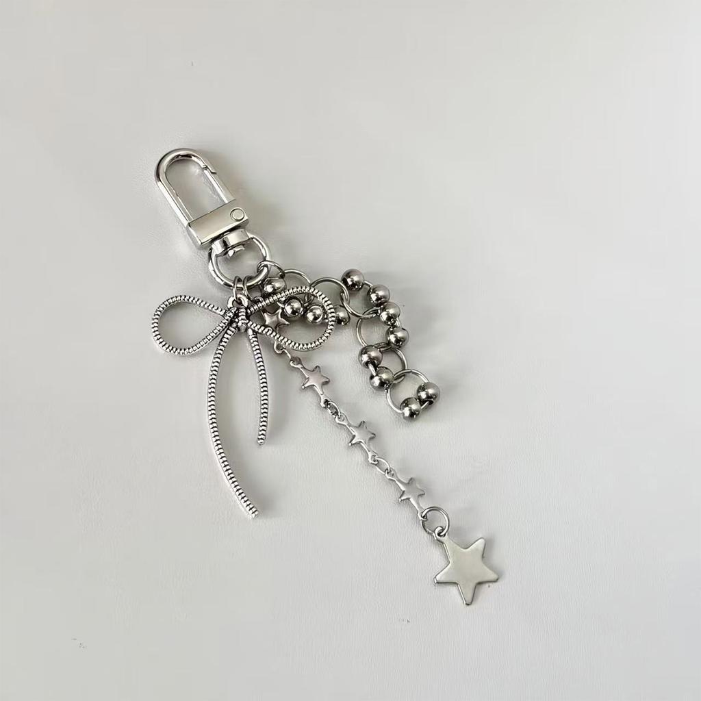 Star and Bowknot Pendant Key Chain for Men Women Handmade Keychain Backpack Accessory Stylish Detachable Phone Lanyard