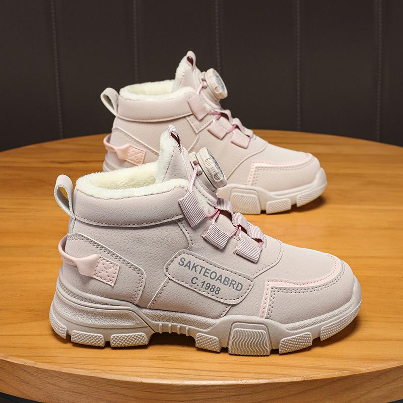 

Зимние детские высокие зимние ботинки 2023 года с вращающимися пуговицами и дополнительным бархатным утеплителем Size 30 розовый