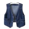 Women's European Retro V-Neck Dark Blue Denim Vest - Spring/Autumn 2025 Sleeveless Loose-Fit Outerwear