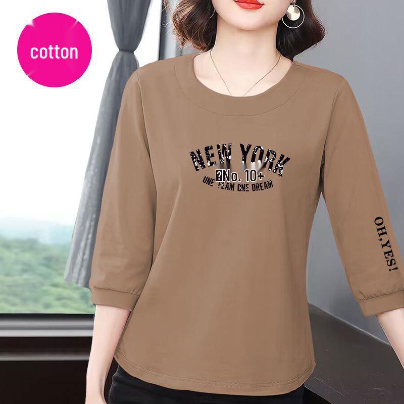 2025 Women's Korean Style Cotton Seven-Sleeve T-Shirt: Summer Casual, Loose, Slimming, Versatile Belly-Covering Top
