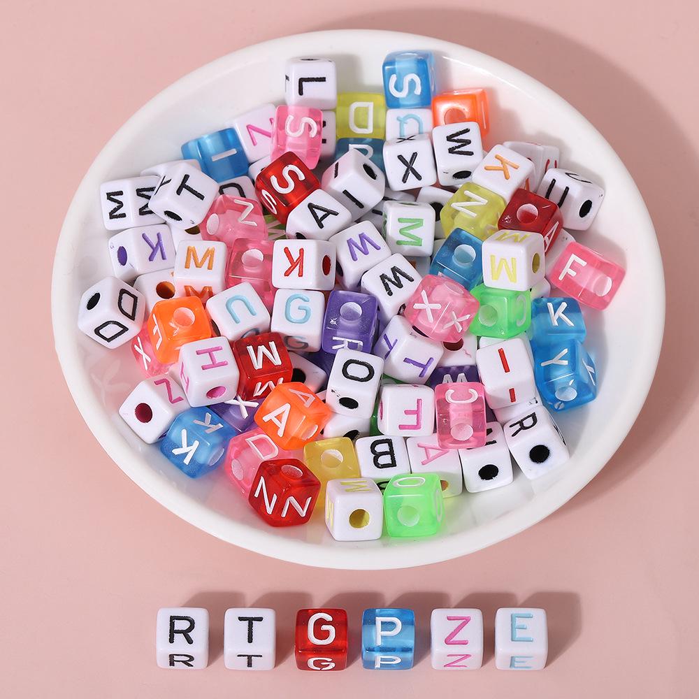 English Alphabet Bead Stringing DIY Jewelry Kit - Square Multicolor Loose Beads (Sizes: 5x5, 6x6, 7x7, 8x8, 10x10)