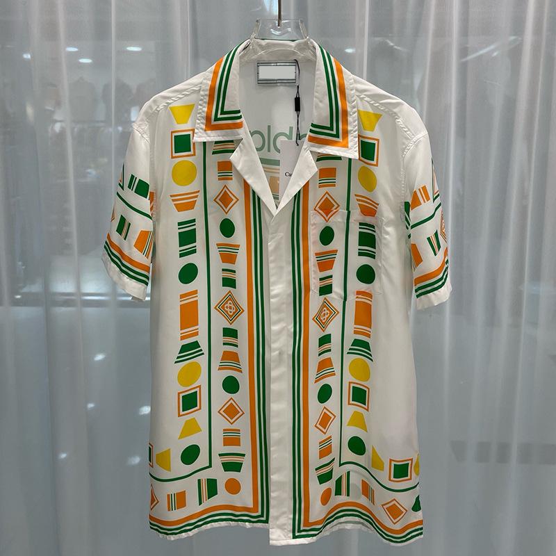 2024 Summer European & American Trendy Men's Color Block Print Shirt & Shorts Set